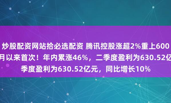 炒股配资网站拾必选配资 腾讯控股涨超2%重上600港元，为2021年3月以来首次！年内累涨46%，二季度盈利为630.52亿元，同比增长10%