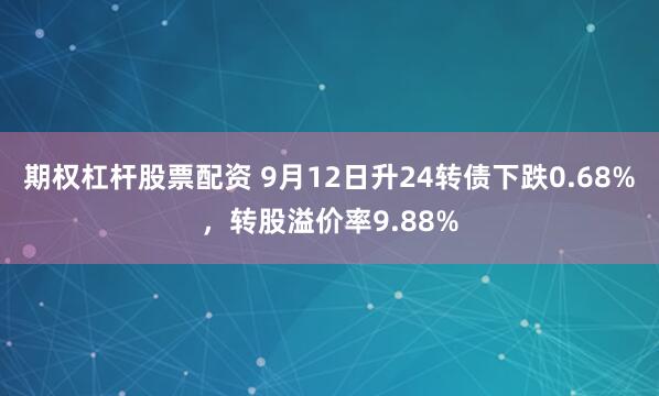 期权杠杆股票配资 9月12日升24转债下跌0.68%，转股溢价率9.88%